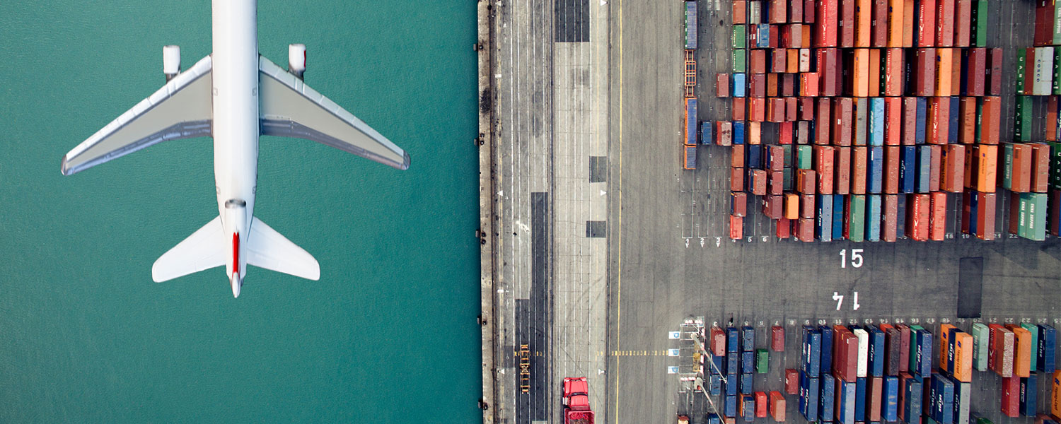 plane and container port