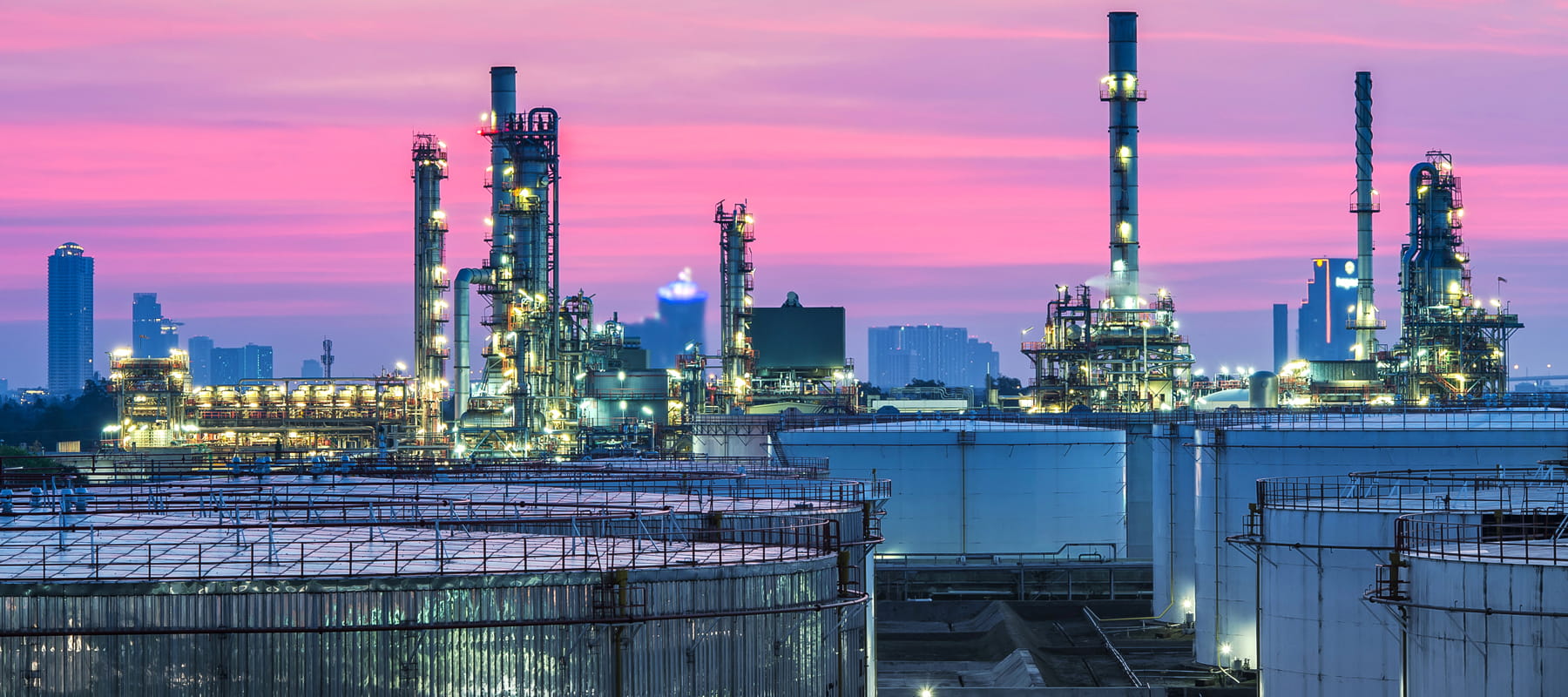 LNG facility at sunset