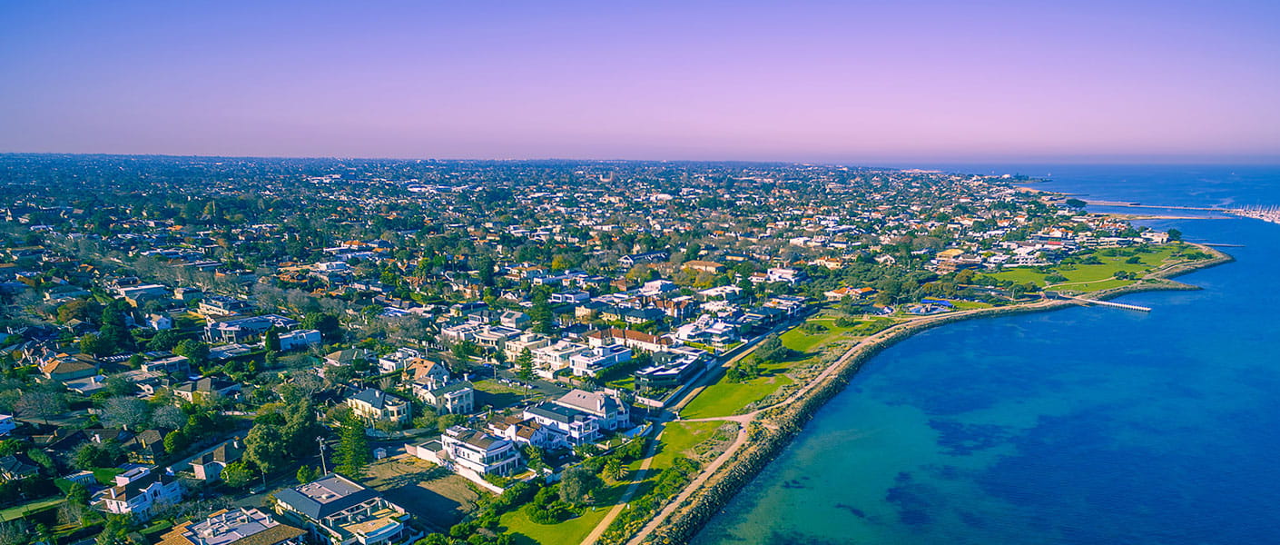 Aerial view of coastal town