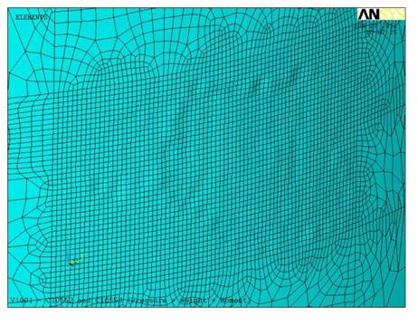 FEA model of vessel shell, showing mesh with applied material loss